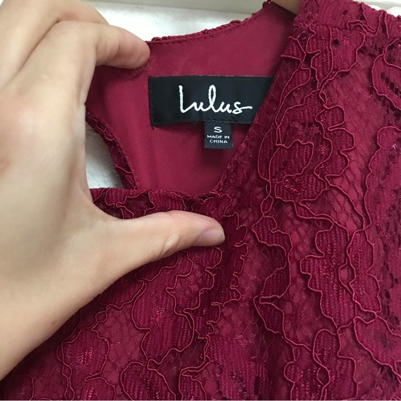 NWT Lulus Brilliant Babe Wine Red Lace Maxi Dress sz S - Picture 8 of 11